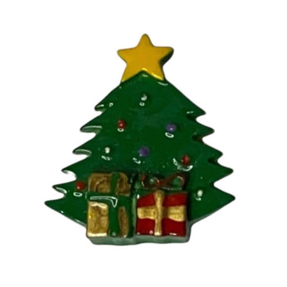 Christmas Tree Clip On Holiday Pin with Trees and Presents - Picture 2 of 6